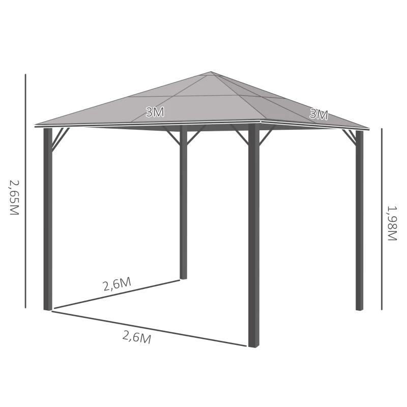 Outsunny Tonnelle de jardin avec toit rigide polycarbonate et rideaux moustiquaires 3 x 3 m gris foncé et noir