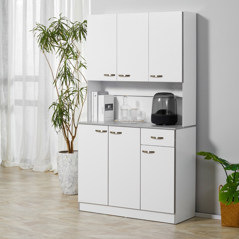 Homcom 4 Door Wooden Multi Storage Kitchen Cabinet Cupboard Shelf Organizer Microwave Cart Display W Doors Drawers White Aosom Uk Wooden Multi Storage Kitchen Cabinet, Kitchen Pantry Cabinet With 6 Adjustable Shelves