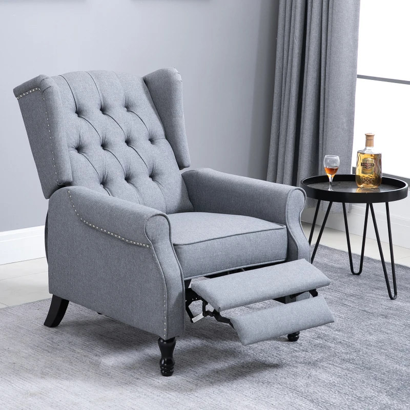 HOMCOM Reclining Wingback Armchair, with Footrest - Grey