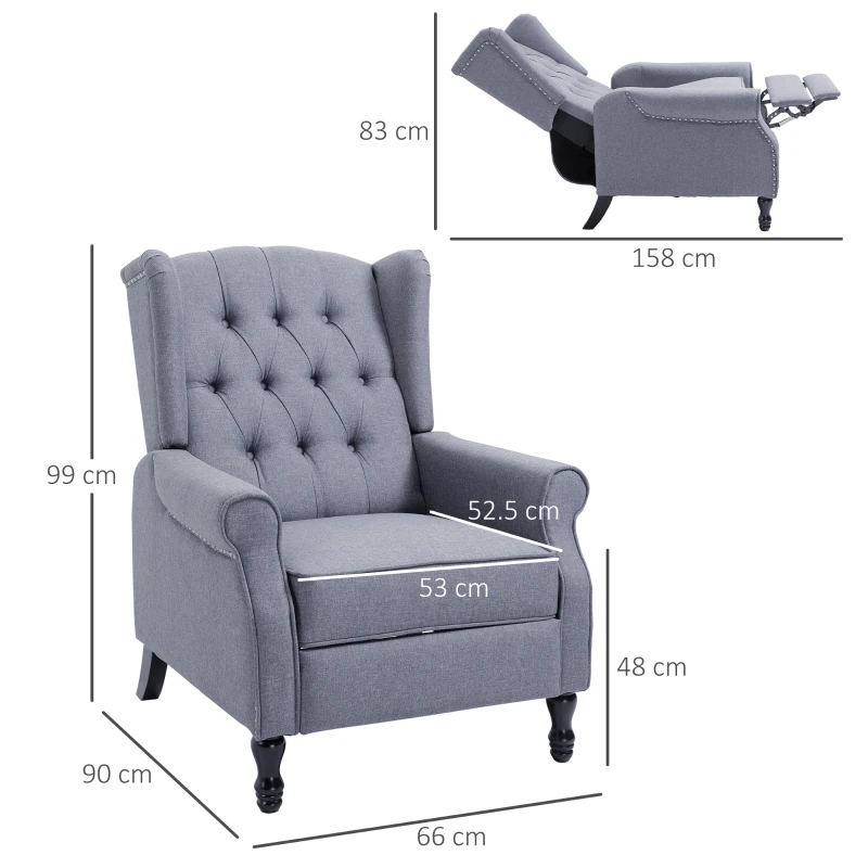 HOMCOM Reclining Wingback Armchair, with Footrest - Grey