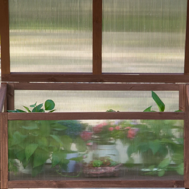 Outsunny 90x50x93cm Square Wooden Greenhouse for Plants Outdoor with Openable & Tilted Top Cover, Brown