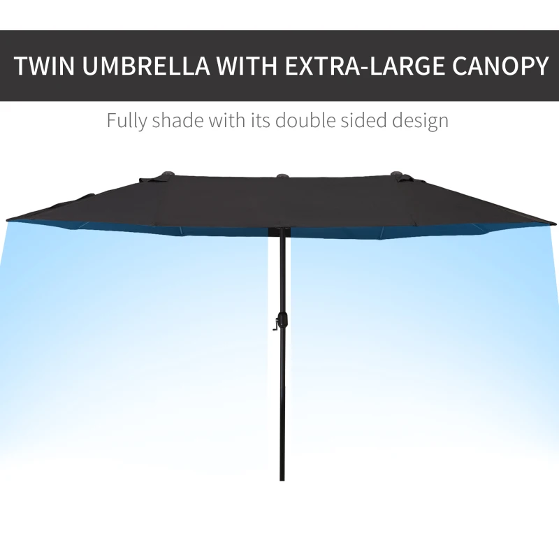 Outsunny 4.6L x 2.7W Outdoor Patio Umbrella with Twin Canopy Sunshade