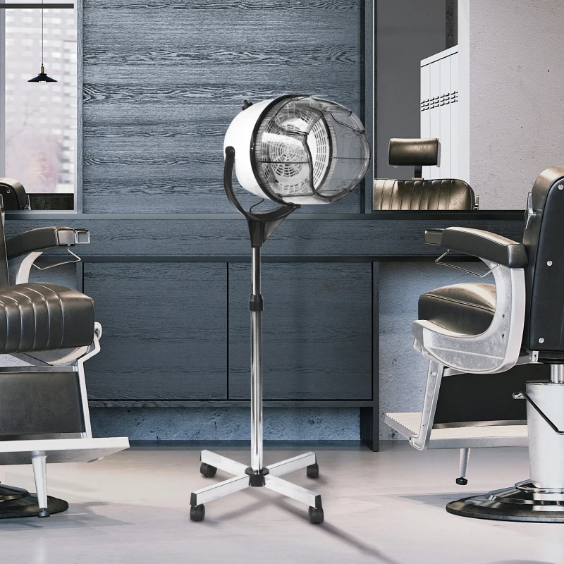 HOMCOM Professional Hair Dryer, Hooded Stand Up Hair Bonnet Dryer with Adjustable Height, Timer and Tempe, Floor Standing Rolling Base with Wheels for Beauty Salon Equipment Home