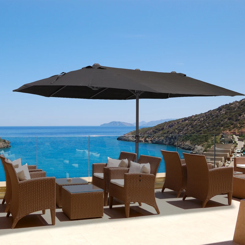 Outsunny 4.6L x 2.7W Outdoor Patio Umbrella with Twin Canopy Sunshade