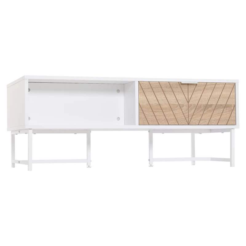 HOMCOM Mesa de Centro con Cajón Estante Abierto y Patas Elevadas de Metal Mesa de Café Nórdica para Salón Sofá Dormitorio 100x50x40 cm Blanco y Roble