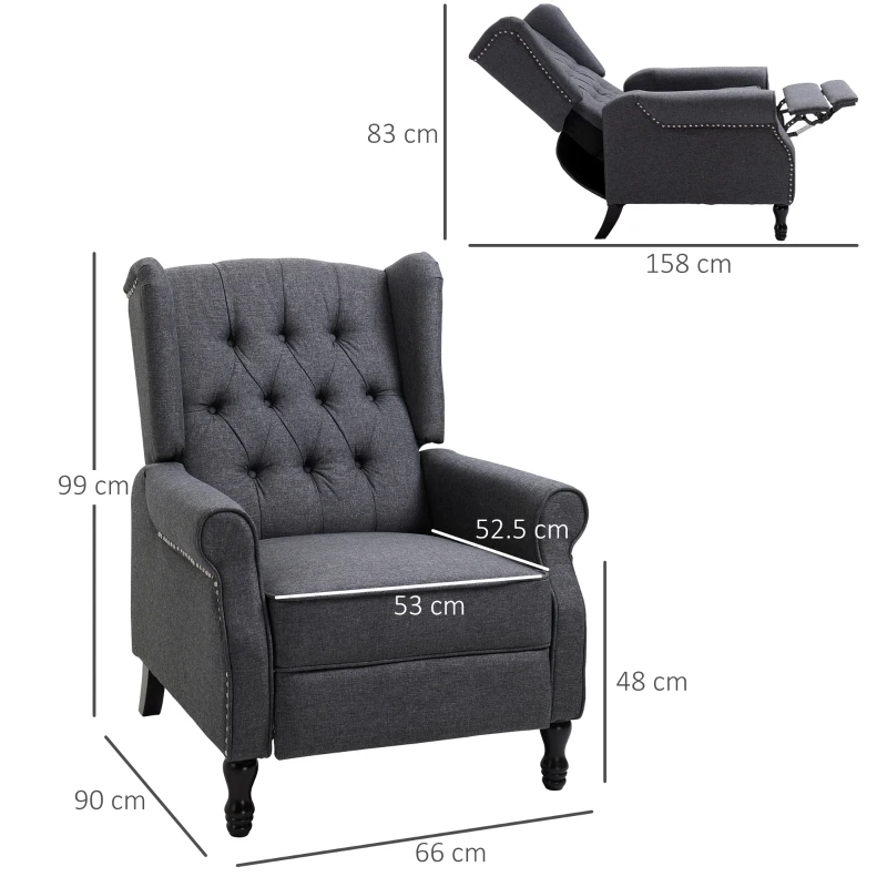 HOMCOM Reclining Wingback Armchair, with Footrest - Dark Grey