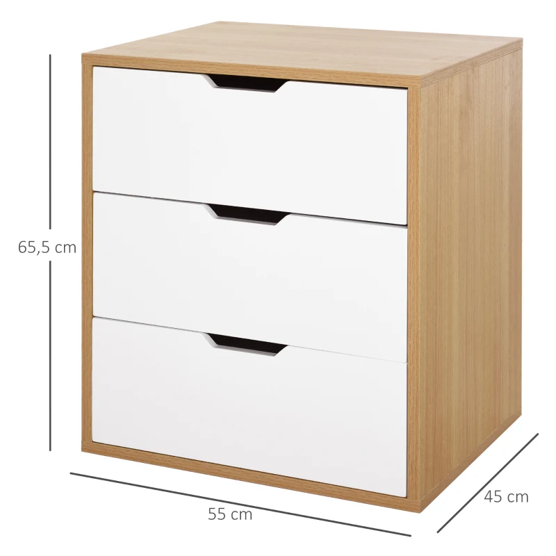 HOMCOM Modern File Cabinet Chest of Drawers Side Table with 3 Drawers for Home Office, Bedroom and Living room