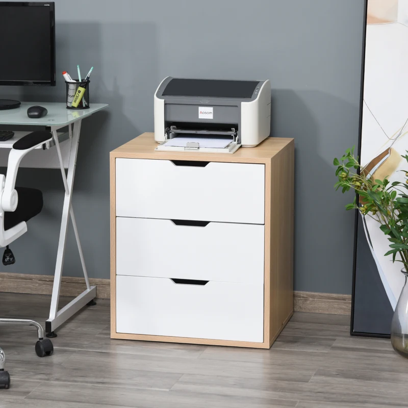 HOMCOM Modern File Cabinet Chest of Drawers Side Table with 3 Drawers for Home Office, Bedroom and Living room