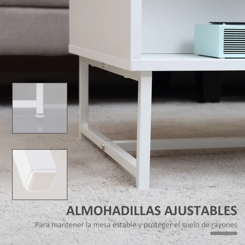 HOMCOM Mesa de Centro con Cajón Estante Abierto y Patas Elevadas de Metal Mesa de Café Nórdica para Salón Sofá Dormitorio 100x50x40 cm Blanco y Roble
