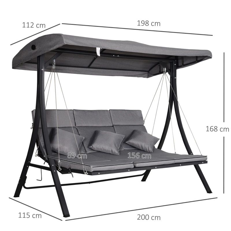 Outsunny Outdoor 3-person Metal Porch Swing Chair Chaise Lounge Bed Patio Garden Poolside