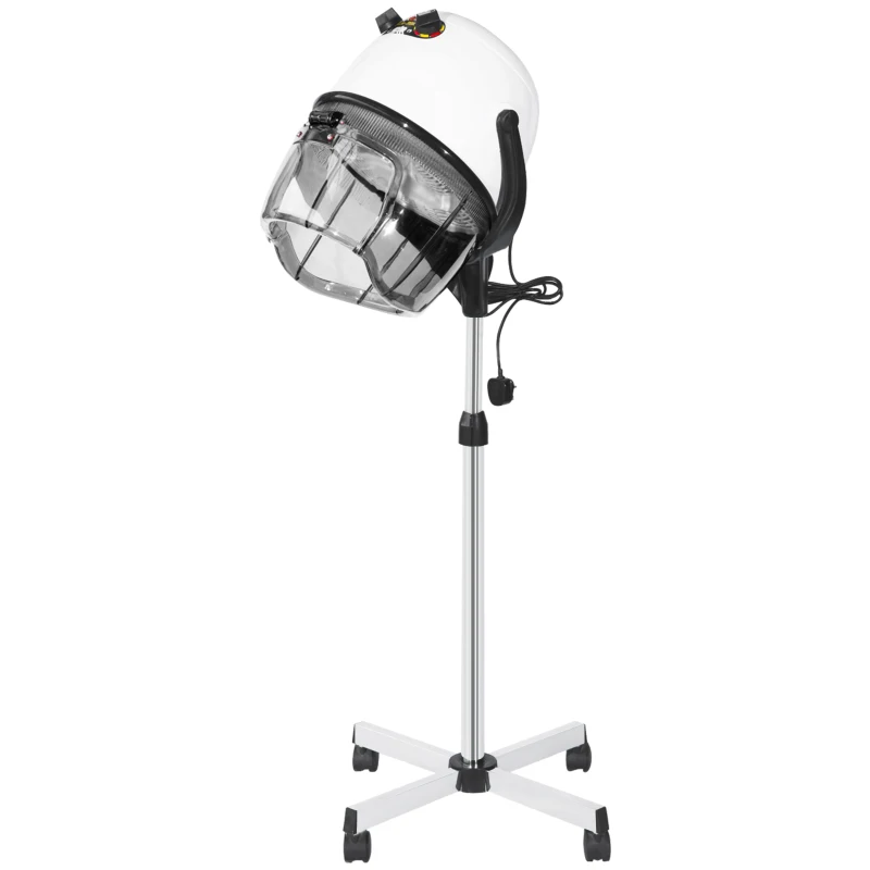 HOMCOM Professional Hair Dryer, Hooded Stand Up Hair Bonnet Dryer with Adjustable Height, Timer and Tempe, Floor Standing Rolling Base with Wheels for Beauty Salon Equipment Home