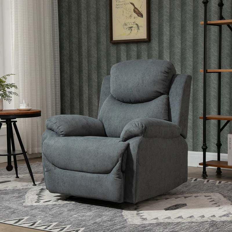 HOMCOM Ergonomic Reclining Sofa Recliner with Metal Base, Upholstered Chair with Armrest, Accent Chair, for Living Room Bedroom Dorm Office, Grey