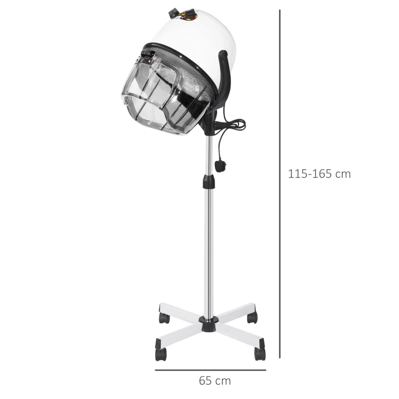 HOMCOM Professional Hair Dryer, Hooded Stand Up Hair Bonnet Dryer with Adjustable Height, Timer and Tempe, Floor Standing Rolling Base with Wheels for Beauty Salon Equipment Home