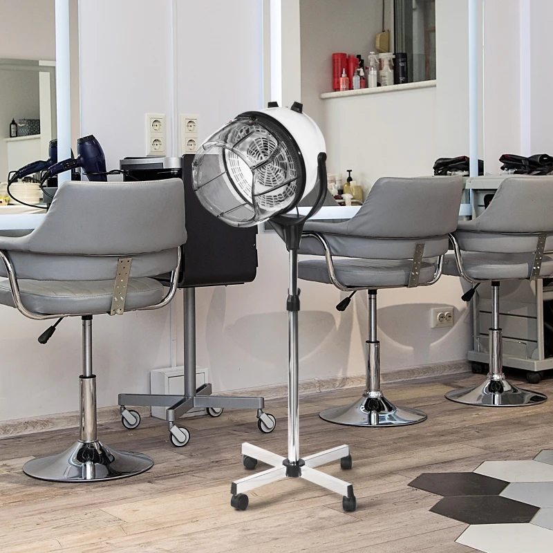 HOMCOM Professional Hair Dryer, Hooded Stand Up Hair Bonnet Dryer with Adjustable Height, Timer and Tempe, Floor Standing Rolling Base with Wheels for Beauty Salon Equipment Home