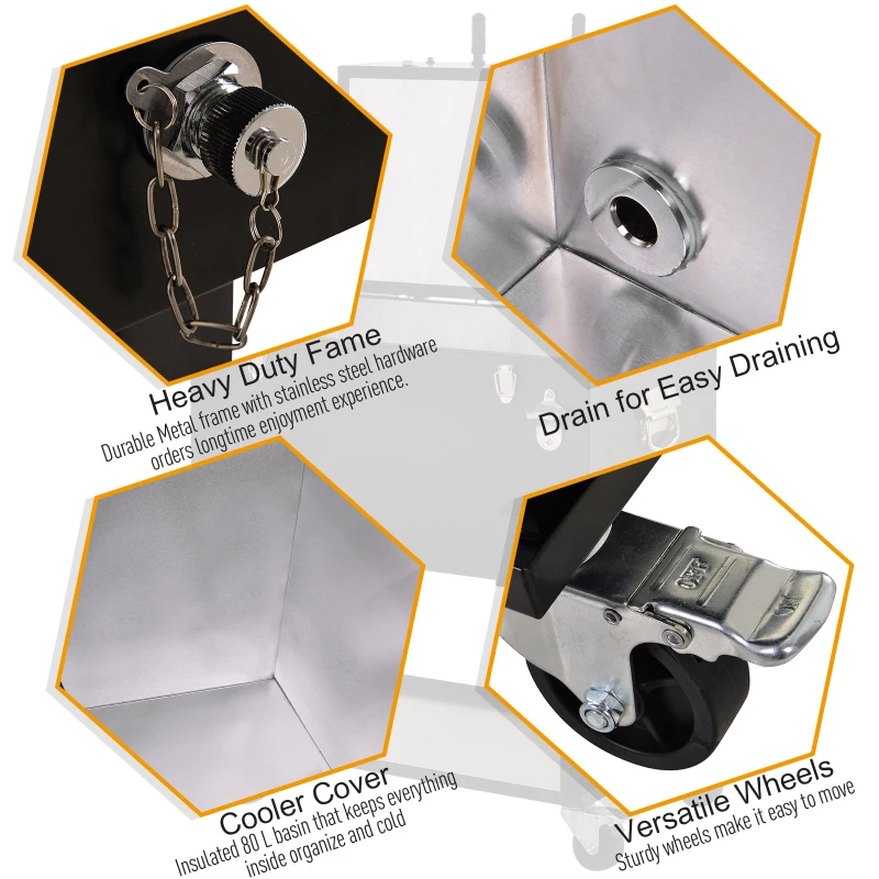 Outsunny 65L Patio Cooler Ice Chest with Foosball Table Top, Portable Poolside Party Bar Cold Drink Rolling Cart on Wheels with Tray Shelf