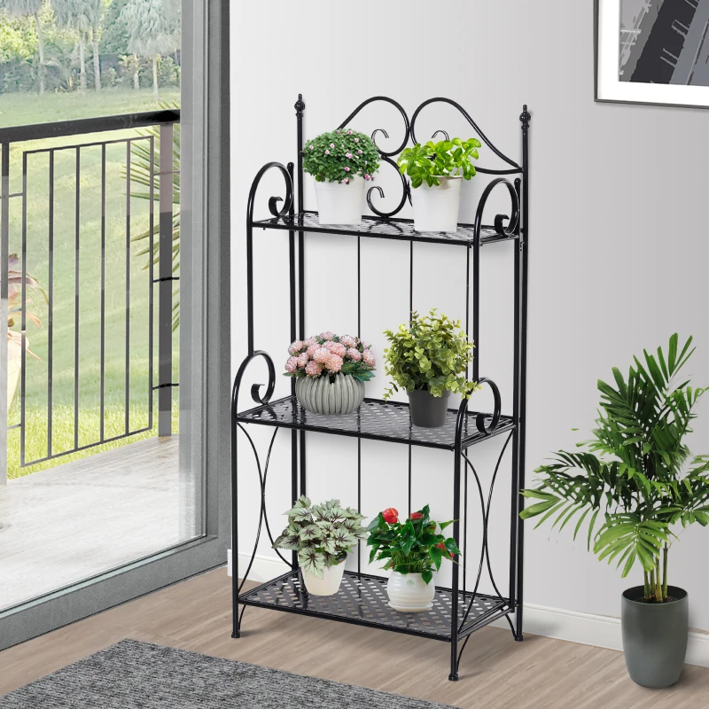 Outsunny 3-Tier Metal Folding Plant Stand Display Rack Bookshelf Unit Indoor Outdoor