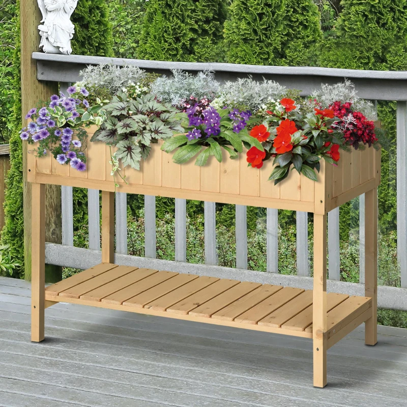 Outsunny Wooden Herb Planter Raised Bed Container Garden Plant Stand Bed 8 Boxes 120 L x 60W x 81Hcm