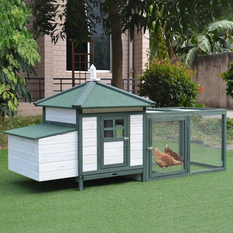 PawHut cotet de gaini, lemn 196x76x97cm, alb/verde(m-10)