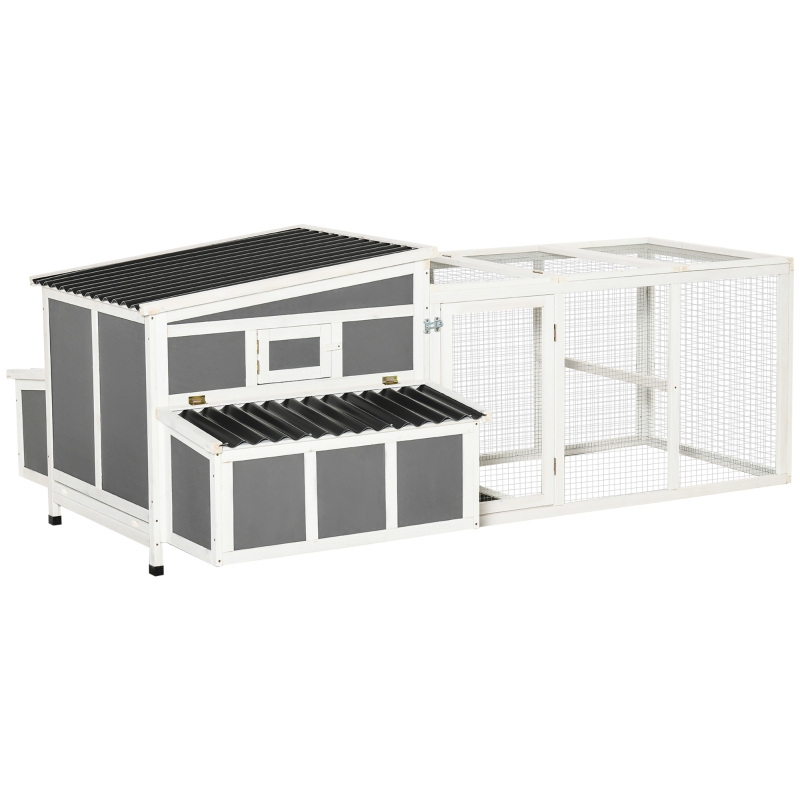 PawHut Large Chicken Coop with Run Hen House Poultry Crate with Nesting Box for 6 Chickens Slide Out Tray Perches, 225x147x 85.5cm