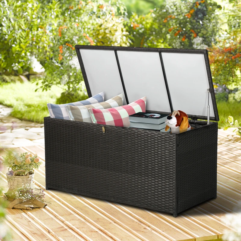Outsunny Rattan Storage Box Outdoor Indoor Wicker Cabinet Chest Garden Furniture 118 x 54 x 59cm - Dark Brown