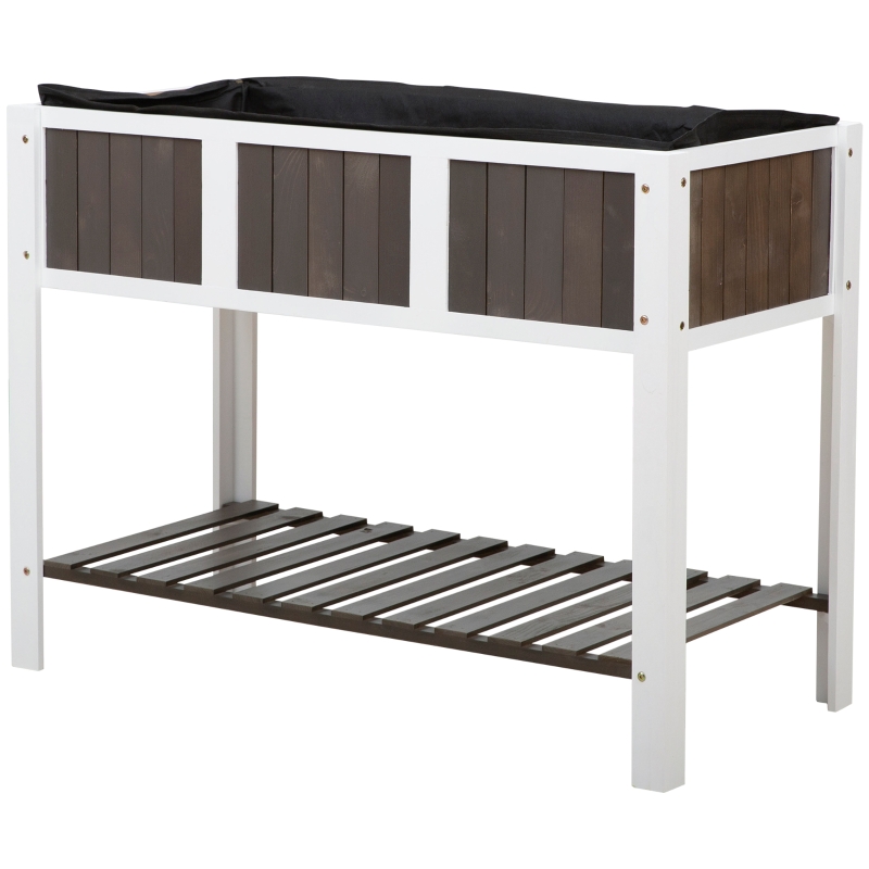 Outsunny Wooden Planter Raised Elevated Garden Bed with Shelf Solid Wood Outdoor/Indoor