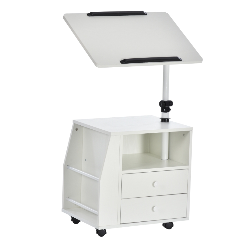 HOMCOM Particle Board 360 Rotation End Table w/ Storage Cabinet White