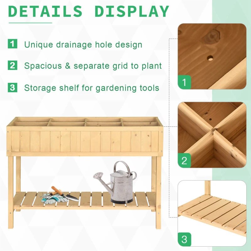 Outsunny Wooden Herb Planter Raised Bed Container Garden Plant Stand Bed 8 Boxes 120 L x 60W x 81Hcm