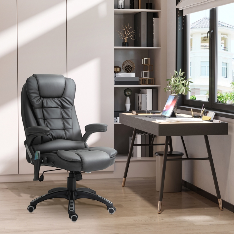Homcom Fotoliu de Birou cu Masaj in Piele Sintetica, Negru, 62x68x111-121cm