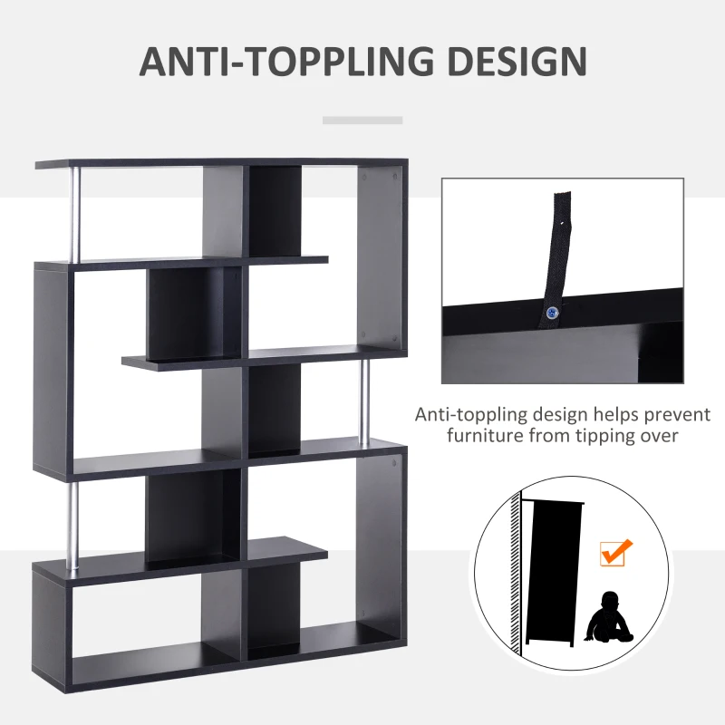 Homcom Mobilier cu Rafturi Librarie 5 Niveluri in Lemn, Negru, 120x28.6x160cm