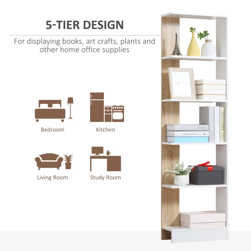 Homcom Raft Perete 5 Rafturi – Stejar & Alb, Design Modern pentru Camera(m-7)