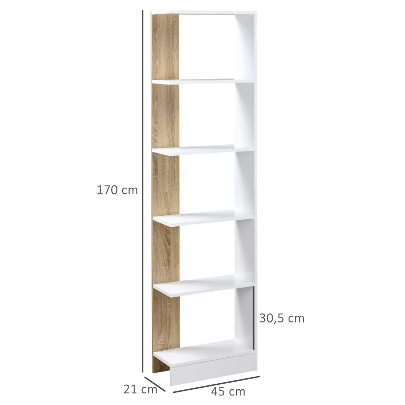 Homcom Raft Perete 5 Rafturi – Stejar & Alb, Design Modern pentru Camera(m-3)