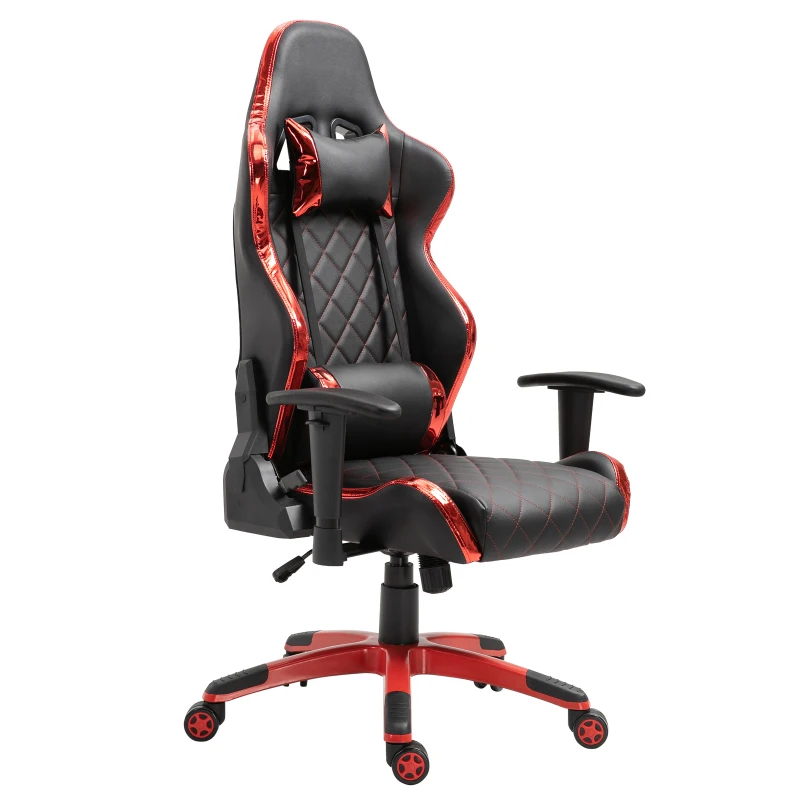 Vinsetto Holographic Stripe Gaming Chair Ergonomic Design PU Leather High Back 360° Swivel w/ 5 Wheels 2 Pillows Back Support Racing Chair Black&Red