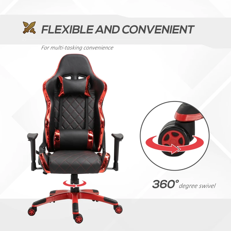 Vinsetto Holographic Stripe Gaming Chair Ergonomic Design PU Leather High Back 360° Swivel w/ 5 Wheels 2 Pillows Back Support Racing Chair Black&Red