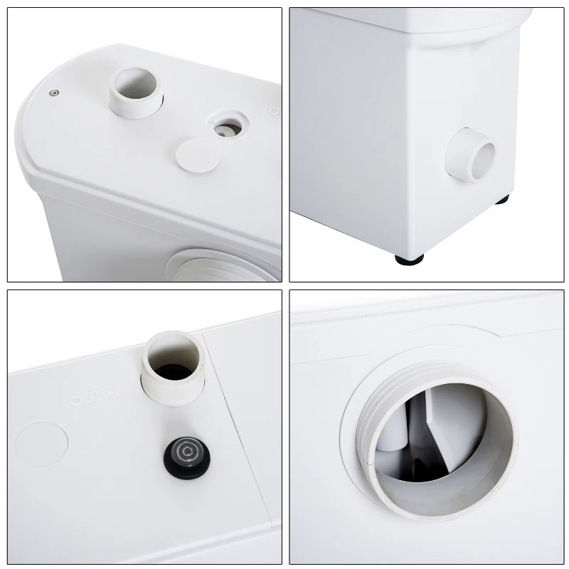 HOMCOM Bomba Trituradora de Agua Residual para Baño Lavabo o Cocina Uso Largo Triturador Sanitario de 700W con 3 Entradas 51x21x31 cm Blanco