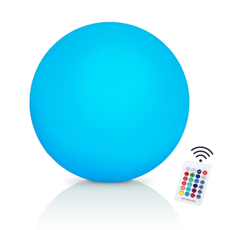 HOMCOM 16 RGB LED Ball Light, Colour Changing Mood Lamp (Globe Shape) with Rechargeable Battery, Remote Control - φ30 cm