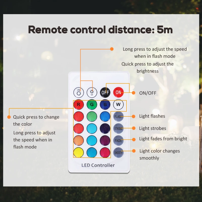 HOMCOM 16 RGB LED Ball Light, Colour Changing Mood Lamp (Globe Shape) with Rechargeable Battery, Remote Control - φ35 cm
