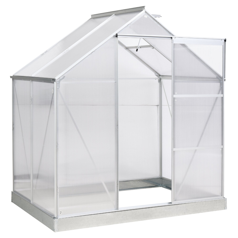 Outsunny Serre de Jardin Aluminium Polycarbonate 2,5 m² dim. 1,93L x 1,26l x 2,05H m Fondation Lucarne réglable Porte coulissante