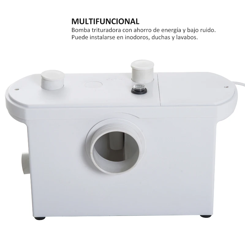 HOMCOM Bomba Trituradora de Agua Residual para Baño Lavabo o Cocina Uso Largo Triturador Sanitario de 700W con 3 Entradas 51x21x31 cm Blanco