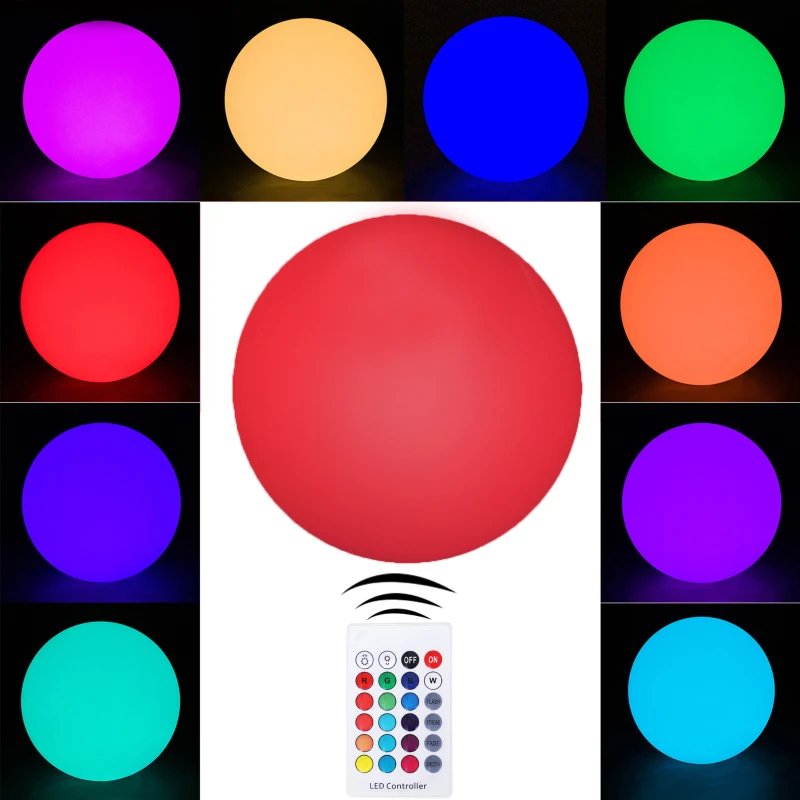 HOMCOM 16 RGB LED Ball Light, Colour Changing Mood Lamp (Globe Shape) with Rechargeable Battery, Remote Control - φ30 cm