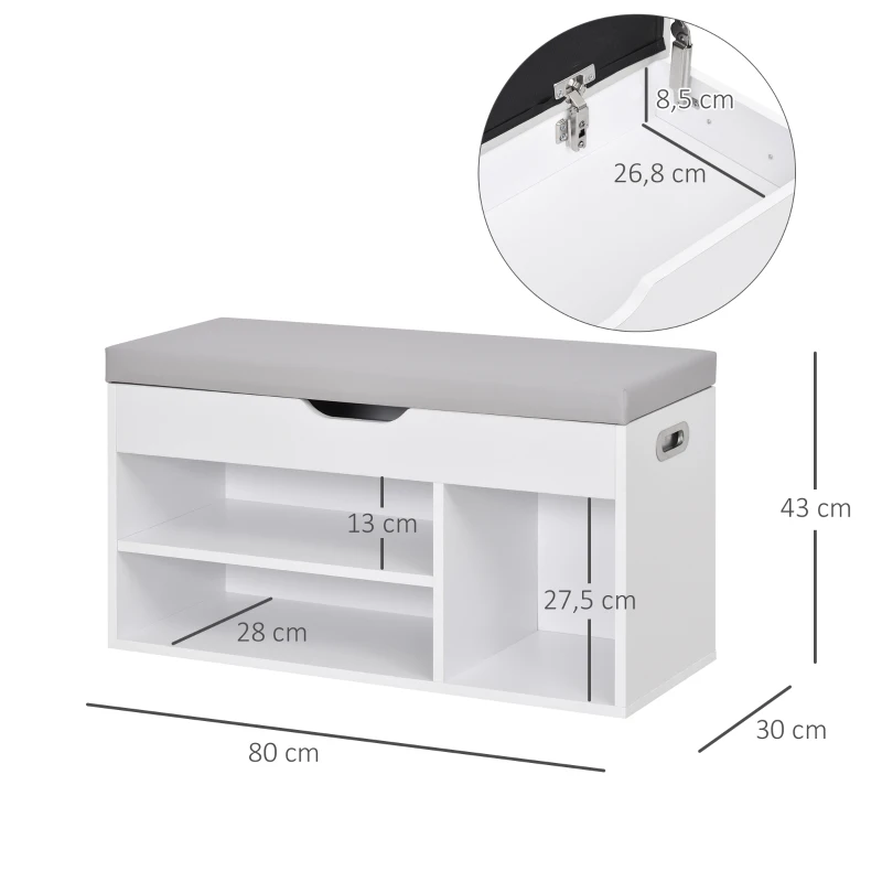 HOMCOM Sapateira com Assento Acolchoado Carga máxima de 120kg MDF 80x30x43cm Branco
