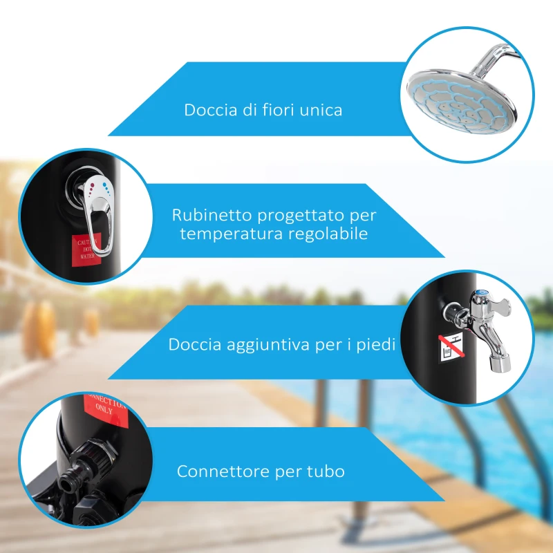 Outsunny Doccia Solare da 35L con Temperatura Regolabile e Rubinetto Inferiore, Ф16x217cm, Nero
