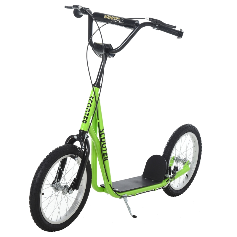 HOMCOM Kinderroller Scooter Tretroller Cityroller Kinder Roller Kickboard Luftreifen 16 Zoll Grün 139 x 58 x 90-96 cm