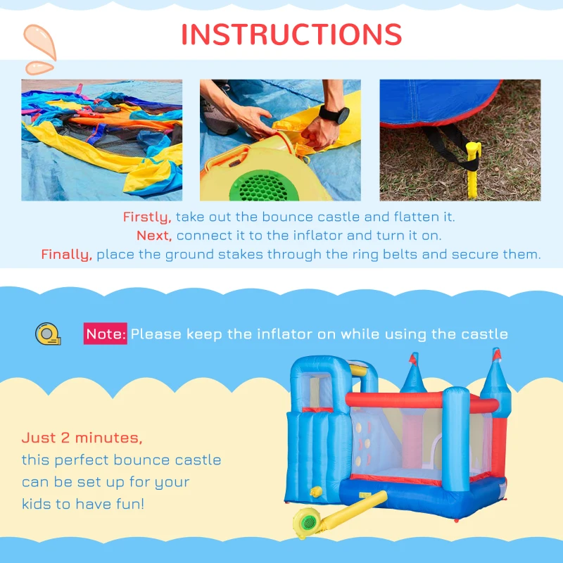 Outsunny 4 in 1 Kids Bouncy Castle Inflatable House Trampoline Slide Water Pool Climbing Wall with 450W Air Blower for Kids Age 3-8, 3.3 x 2.8 x 2.1m