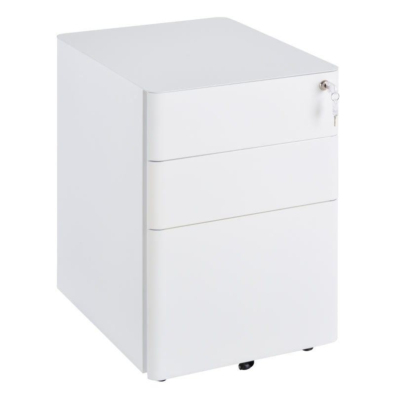 Vinsetto Rollcontainer, mobiler Aktenschrank mit 3 Schubladen, Büroschrank, Aufbewahrung, Stahl, Weiß, 39 x 48 x 59 cm