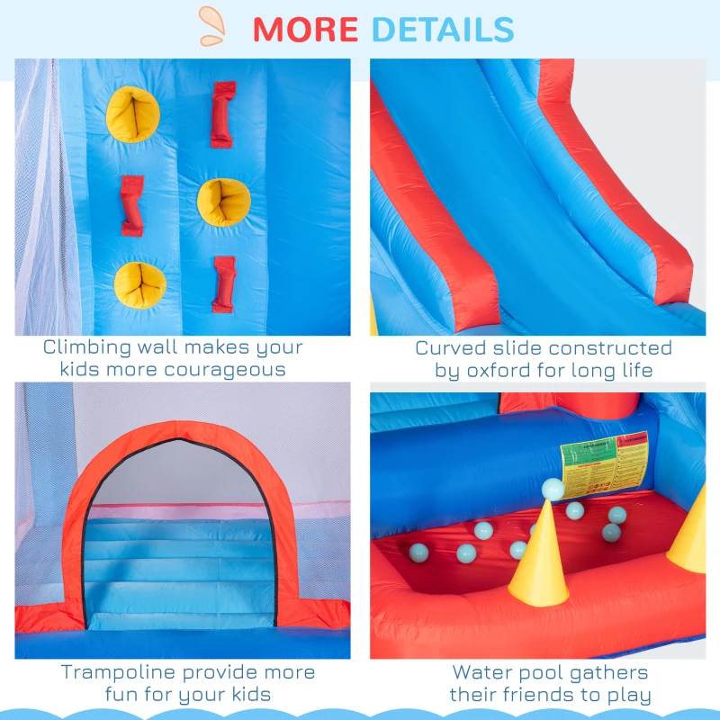 Outsunny 4 in 1 Kids Bouncy Castle Inflatable House Trampoline Slide Water Pool Climbing Wall with 450W Air Blower for Kids Age 3-8, 3.3 x 2.8 x 2.1m