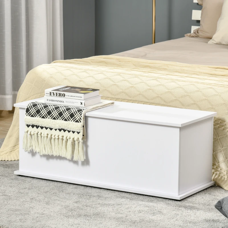 HOMCOM Panca Contenitore Multiuso in Legno Truciolare con Coperchio Apribile, per Camera e Ingresso, 100x40x40cm, Bianco