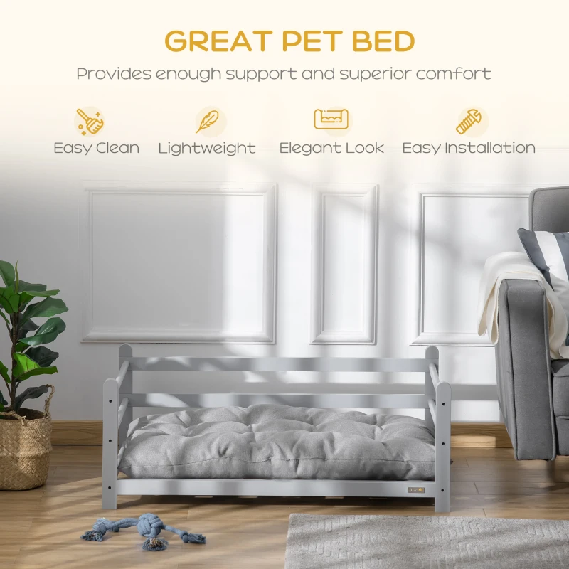 PawHut Raised Pet Bed for Medium Dogs w/ Washable Cushion, Grey