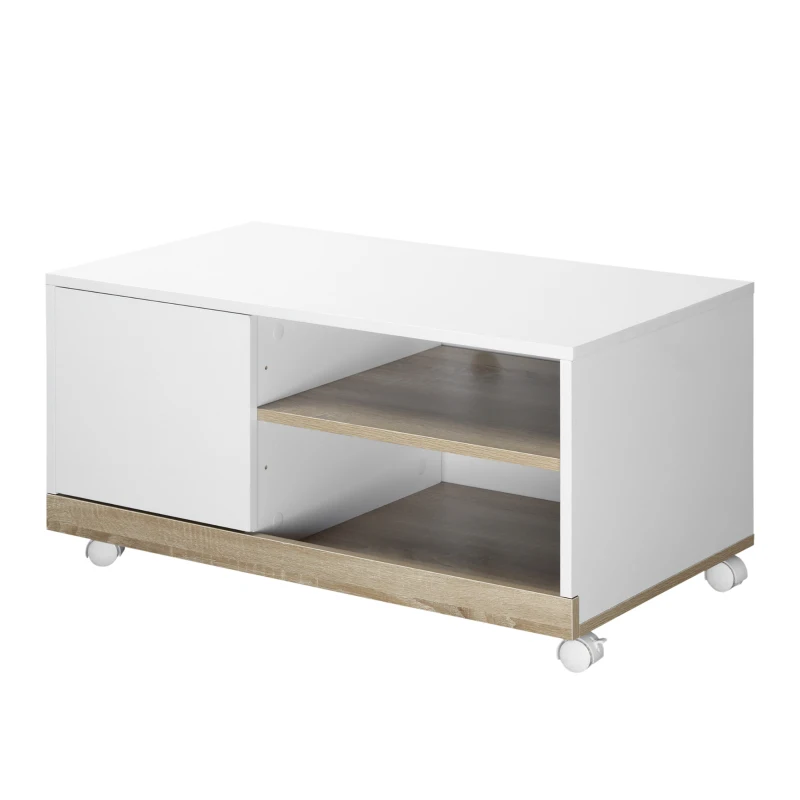 HOMCOM Carrello Porta TV con 1 Anta e Vani Aperti, Mobile per TV fino 42'' con Ruote, 80x45x39.5cm