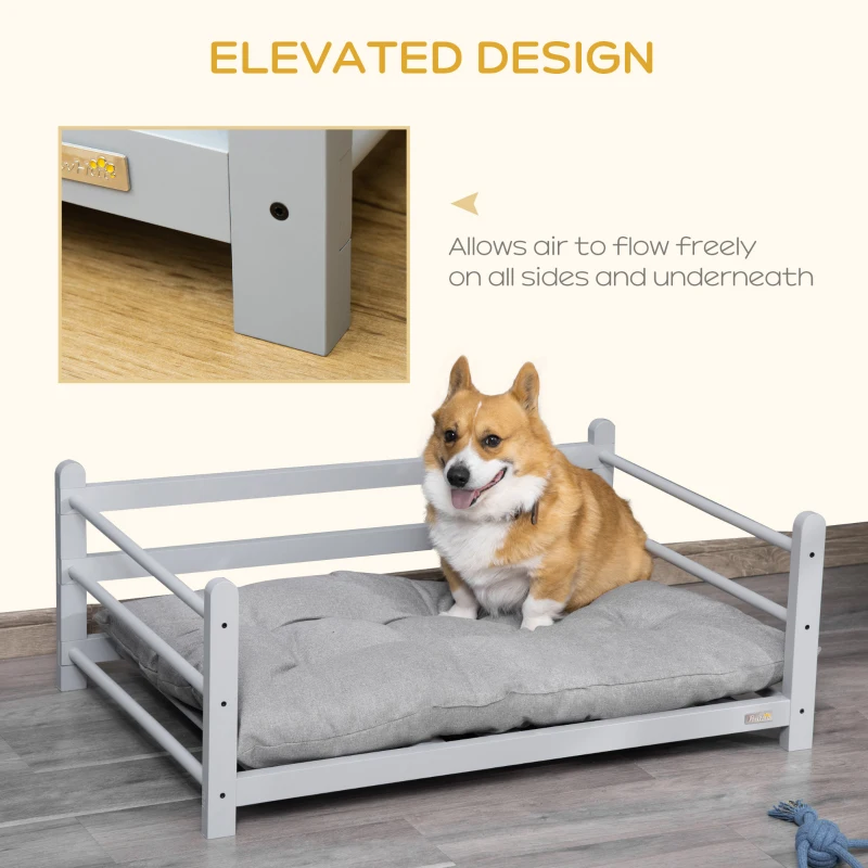 PawHut Raised Pet Bed for Medium Dogs w/ Washable Cushion, Grey