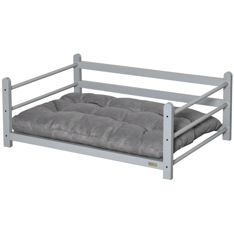 PawHut Raised Pet Bed for Medium Dogs w/ Washable Cushion, Grey